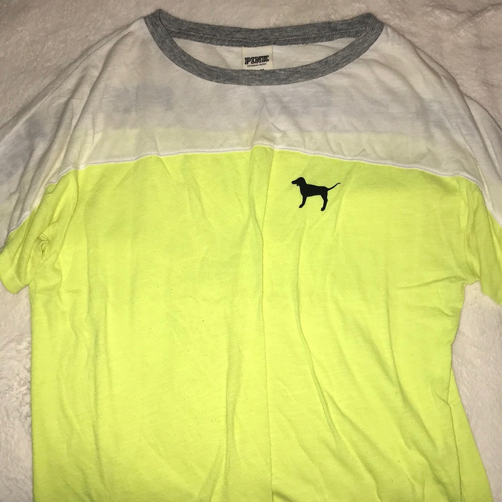 Victoria Secret “Pink” neon yellow&white t-shirt